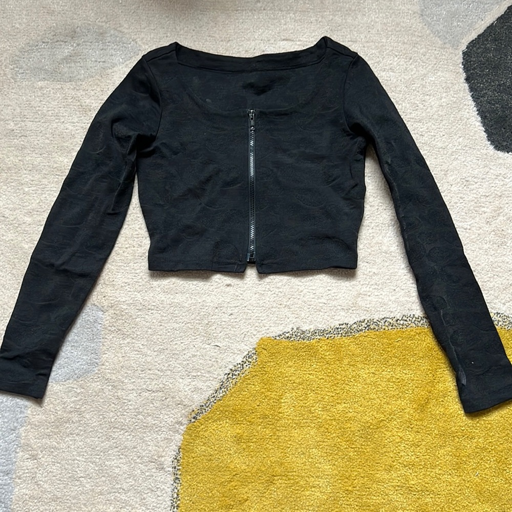 Vintage Betsey Johnson black long sleeve spandex crop top